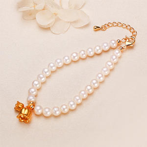 Joyería de Perlas Genuinas de Zhuji, Perlas de Agua Dulce Casi Redondas con Ligeras Imperfecciones, Nuevo Estilo de Orquídea de Campana, Pulseras de Moda con Dijes, Venta al por Mayor - Product Image 1