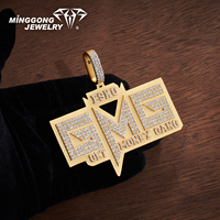 Pendentif personnalisé en argent sterling plaqué or 10K/14K/18K/22K avec moissanite, design texte GMG, style hip-hop, bijoux fins