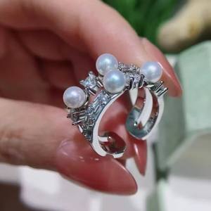 10620DIY Pearl Accessories S925 Silver <b>Ring</b> with Empty Holder Multiple Beads 4-5mm Round Beads <b>Crystal</b> <b>Rings</b> - Product Image 2