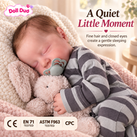Poupée Reborn en silicone DollDuo de 18 pouces, endormie, avec barboteuse à rayures grises, sucette, peinte à la main, cadeau de Noël personnalisé pour enfants