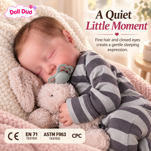 DollDuo 18 inch <b>Silicone</b> <b>Reborn</b> Baby Doll Sleeping Grey Stripe Romper Pacifier Custom Hand Painted Christmas Gift for Kids - Product Image 1