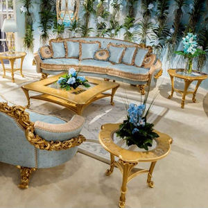 <span class=keywords><strong>Sofa</strong></span> Tunggal Gaya Barok Kerajaan dengan Bingkai Kayu Berlapis Emas, Pelapis Beludru Biru Langit dan Jacquard Beige untuk Dekorasi Vila Mewah - Product Image 3