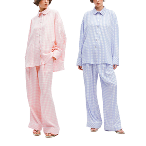 Conjunto de pijama a cuadros navideños para mujer, ropa de dormir de algodón popelín de manga larga, conjunto de ropa de dormir a cuadros para vacaciones y hogar - Product Image 1