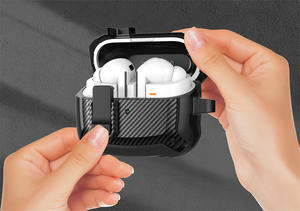 Para <span class=keywords><strong>Samsung</strong></span> Galaxy Buds 3 Pro / Buds 3 Funda protectora de fibra de carbono para auriculares TPU PC Cubierta de armadura resistente + GANCHO - Product Image 3