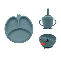 Ensemble repas bébé en silicone de qualité alimentaire à motif dessin animé avec ventouse, personnalisable en usine, sans BPA, assiette, bol et tasse pour l'alimentation des enfants