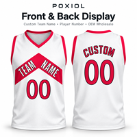 Maillot de basket personnalisé blanc et rouge, col en V, sans manches, pour équipes scolaires et clubs, avec numéro de joueur, uniforme sur mesure pour programmes sportifs