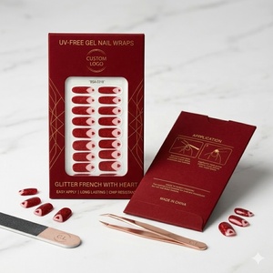 Bandes de vernis à ongles en gel sans UV, motif cœur rouge pailleté, sans HEMA, effet <span class=keywords><strong>rubis</strong></span> étincelant, manucure romantique, étiquette privée, pour B2B - Product Image 1