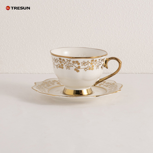 ชุดอาหารค่ำเซรามิกคลาสสิก TRESUN หรูหรา ทำจากพอร์ซเลนเนื้อดี ลายดอกไม้สีทอง จานรูปไข่ ถ้วย ชาม - Product Image 5