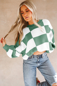 Shewin Wholesale Autumn Winter Plaid Yellow <strong>White</strong> Pullover Women Crew Neck Plaid <strong>Knitted</strong> <strong>Sweaters</strong> - Product Image 4