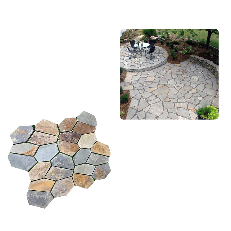 Modern Style Outdoor Stone Slate Patio Floor Tiles Flagstone Paving on Mesh Walkway-Buy Sale Slate Flagstone Flooring Block Form