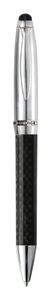 Stylo bille en fibre de carbone noire avec garniture métallique, accent cristallin, design élégant, capuchon bombé, logo personnalisé, cadeau d'affaires OEM - Product Image 2