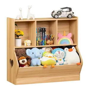 Estante pequena de madeira natural para crianças e armário de armazenamento de brinquedos exclusivo