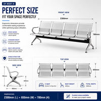 Banc d'attente moderne 4 places, chaise commerciale en métal pour espaces publics, écoles, centres commerciaux, parcs, table à thé optionnelle SY-BS01-4
