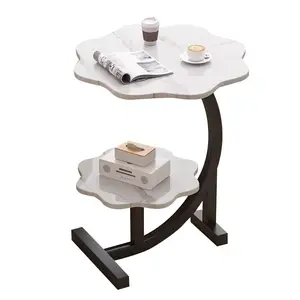 2 katmanlı depolama rafı ile sehpa oturma odası masası Modern Metal çerçeve ve ahşap masaüstü kolay montaj