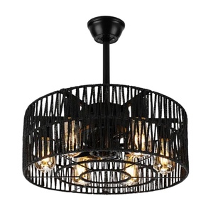 18-inch recessed cage ceiling fan light; rustic rattan cage ceiling fan light; vintage bedroom ceiling fan with light - Product Image 1