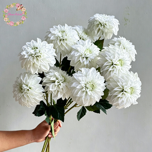 Nuovo Design Fiore di Dalia Artificiale in Seta, Singola Testa Rosa e Bianca, Fiori Artificiali di Dalia per Decorazioni Matrimoniali - Product Image 1