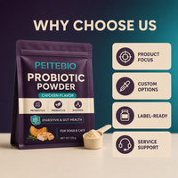 Poudre probiotique PEITEBIO pour chiens et chats avec probiotiques, prébiotiques et enzymes, saveur poulet, soutien digestif, 120g