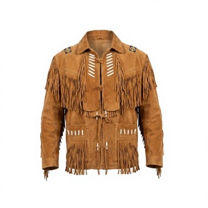 Vintage <b>Suede</b> <b>Leather</b> Fringe <b>Jacket</b>-Reversible Waterproof Denim Embroidered Pattern - Product Image 1