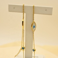 Collier pendentif unisexe personnalisé classique anniversaire en or 18 carats, coquille blanche, œil turc bleu, acier inoxydable 316L plaqué noir