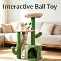 Arbre à chat Cactus Cat Furniture en sisal vert, avec poteau à gratter, plateforme ronde, cylindre, perchoir latéral, jouet suspendu et espace de repos