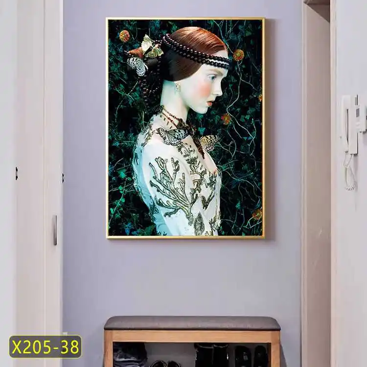 Luxury woman portrait modern classic elegant custom wall art painting cheap home hotel decor framed picture hanging wall art