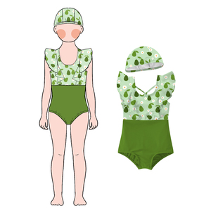 Venta al por mayor de trajes de baño de 2 piezas de tela de verano personalizados para niños niñas traje de baño de una pieza <span class=keywords><strong>y</strong></span> gorro de baño conjunto combinado para niños natación - Product Image 6