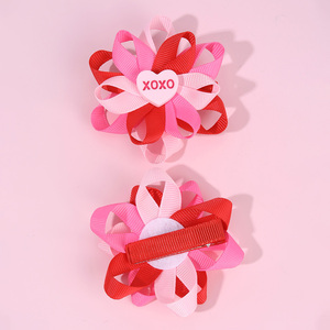Pasadores de Pelo Hechos a Mano en China <span class=keywords><strong>con</strong></span> Cinta y Flores Dulces, Regalo de San Valentín, Accesorios para el Cabello, Pasadores de Pelo <span class=keywords><strong>con</strong></span> Amor XOXO para Niños - Product Image 6