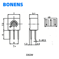 Potentiomètre de réglage Cermet à rotation unique BONENS 3362W, 10~5M, tolérance 10%, 0.25W, boîtier traversant