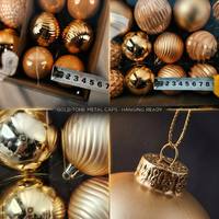 Juego de Adornos Navideños Dorados, Plástico Irrompible, Tamaños Variados, Acabado Mate, Brillante, Acanalado, Estrella Facetada, Decoración de Lujo, Venta al Por Mayor
