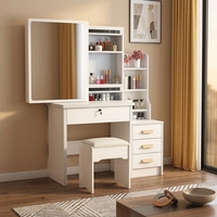 Commode moderne en bois de chêne durable avec miroir LED amovible, tiroirs et tabouret pour salle de bain