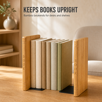 Grandes serre-livres en bambou naturel en forme de livre, pour livres lourds, lot de 2, serre-livres en bois antidérapants, noyer