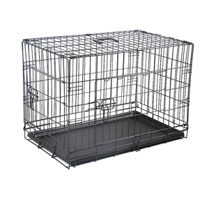 Eco-Friendly Double Door Folding Dog Cage Kennel Metal Wire Collapsible Dog Crate With Tray
