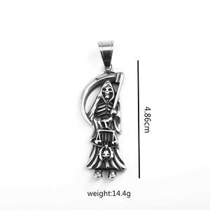 Pendentif Grim Reaper en acier inoxydable, collier unisexe, design squelette, thème géométrique asymétrique, bijou cadeau, accessoire de mode - Product Image 2