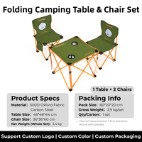 Table de camping pliante avec chaises, portable, table de pique-nique pliable avec sièges