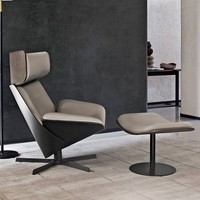 Eleganter Einzelner Freizeitstuhl mit Kopfstütze, Verschleißfest, Pflegeleicht, Leder, Weißer Sockel, Nordischer Minimalistischer Lounge-Sessel