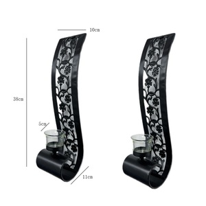 Ensemble de porte-bougies muraux en fer noir et argent, design floral, décoration d'intérieur, ambiance de Noël - Product Image 5