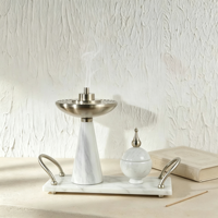 Ensemble de brûleurs d'encens de luxe en marbre blanc pour le Ramadan, brûleur de Bakhoor arabe avec plateau et poignée, décoration de table pour la maison, vente en gros sur mesure en usine
