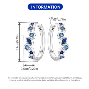 Boucles d'oreilles créoles en strass bleues de forme unique, boucles d'oreilles originales de luxe pour femmes, style niche - Product Image 2
