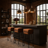 Tabouret de bar de luxe en cuir véritable Metropolis avec structure en acier noir |   Design industriel moderne de style loft |   Hôtellerie de luxe, restauration à domicile