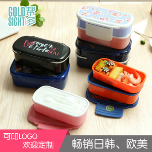 Bento Bangduo <b>Lunch</b> <b>Box</b> Double Layer <b>Plastic</b> With Spoon Fork For Students Children Rectangle Shape - Product Image 5
