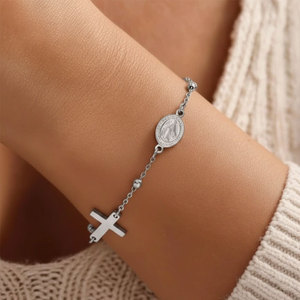 Religious 316L Stainless Steel 14k 18k Gold Plated Catholic Bead Bracelets With Charms Rosary Virgin Mary Bracelet for Women <b>Men</b> - Product Image 2
