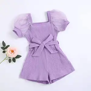 连衣裙为女婴设计新款夏季服装童装女婴服装2024泡泡袖连身衣带腰带