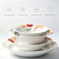 Ensemble de bols à pâtes en céramique imprimée, bols à salade et à soupe en porcelaine à bord large pour restaurant et maison, logo personnalisé, vente en gros
