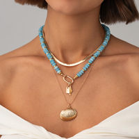 Ensemble de colliers superposés pour femmes, pendentif coquillage doré, chaîne à perles, breloque poisson, bijoux d'été pour la plage et l'océan, cadeau