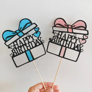 กล่องของขวัญตกแต่งเค้กน้ำผึ้งและของหวาน ท็อปเปอร์สุขสันต์วันเกิดอะคริลิคสีชมพูสีฟ้า ของตกแต่งโต๊ะ อุปกรณ์จัดสถานที่ - Product Image 2