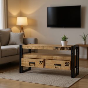 Mobile TV in Legno Massello di Mango 39.4x11.8x17.7 Pollici, Design Industriale, Arredamento Durevole per Soggiorno - Product Image 2