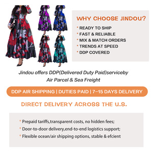 Robes Grande Taille Femme Très Populaires à Imprimé Floral Manches Longues Élégantes Décontractées <span class=keywords><strong>avec</strong></span> Volants - Product Image 3