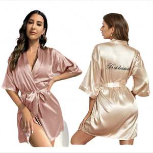 X2209 Plus Size Satin Robe Wedding Party Bride Bridesmaid Robe Lady Bathrobe <strong>Dressing</strong> <strong>Gown</strong> Kimono Pajamas Sexy Women's Sleepwear - Product Image 1