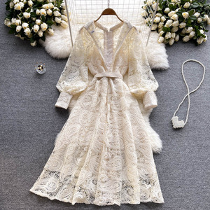 Abiti all'Ingrosso per <span class=keywords><strong>Donne</strong></span>, Elegante Vestito in Pizzo Modellante a Maniche Lunghe, Stile Retrò Francese - Product Image 4