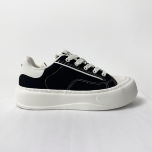 <span class=keywords><strong>Zapatillas</strong></span> de plataforma superior de lona negra a la moda, detalle de <span class=keywords><strong>cordones</strong></span> minimalistas, Base gruesa blanca, zapatos de estilo para caminar diario - Product Image 2